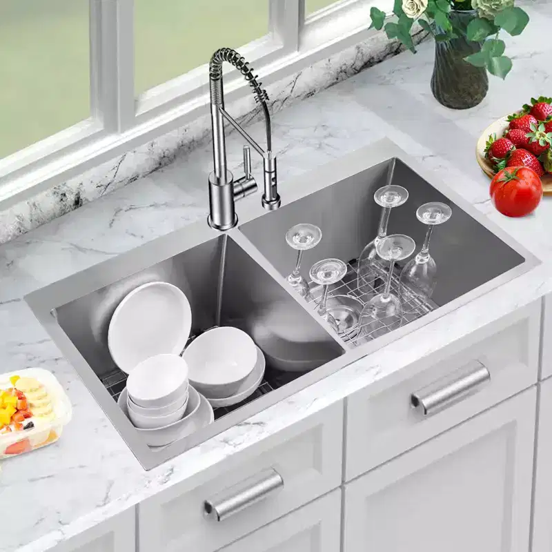 33-Inch Double Basin Stainless Steel Kitchen Sink – 50/50 Topmount & Undermount, 16 Gauge T-304