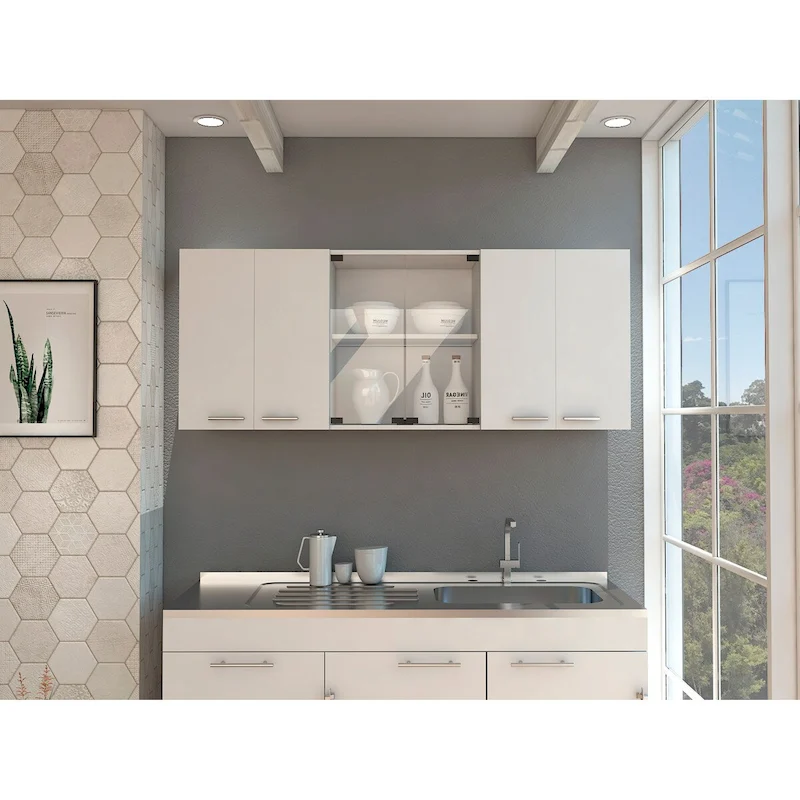 Superior 150 Wall Cabinet With Glass, Four Interior Shelves, Two Double Door