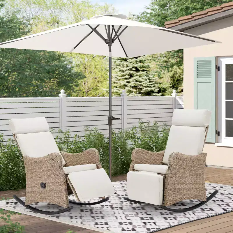 EROMMY Outdoor Rocker Wicker Chair with Cushions