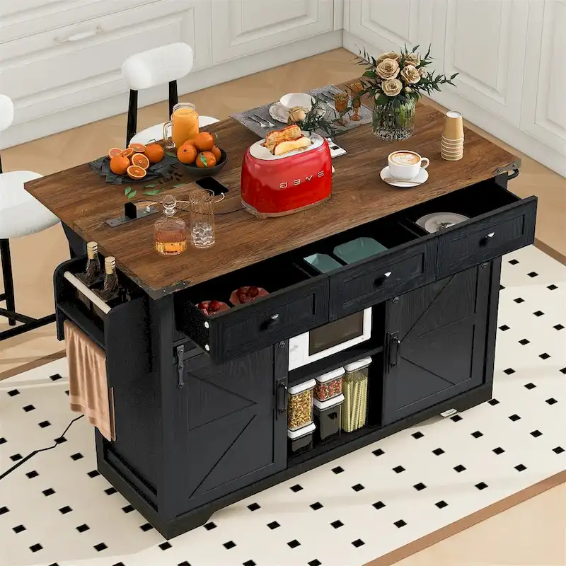 Kitchen Island with Power Outlet and Drop Leaf tabletop by Harper&Bright Designs