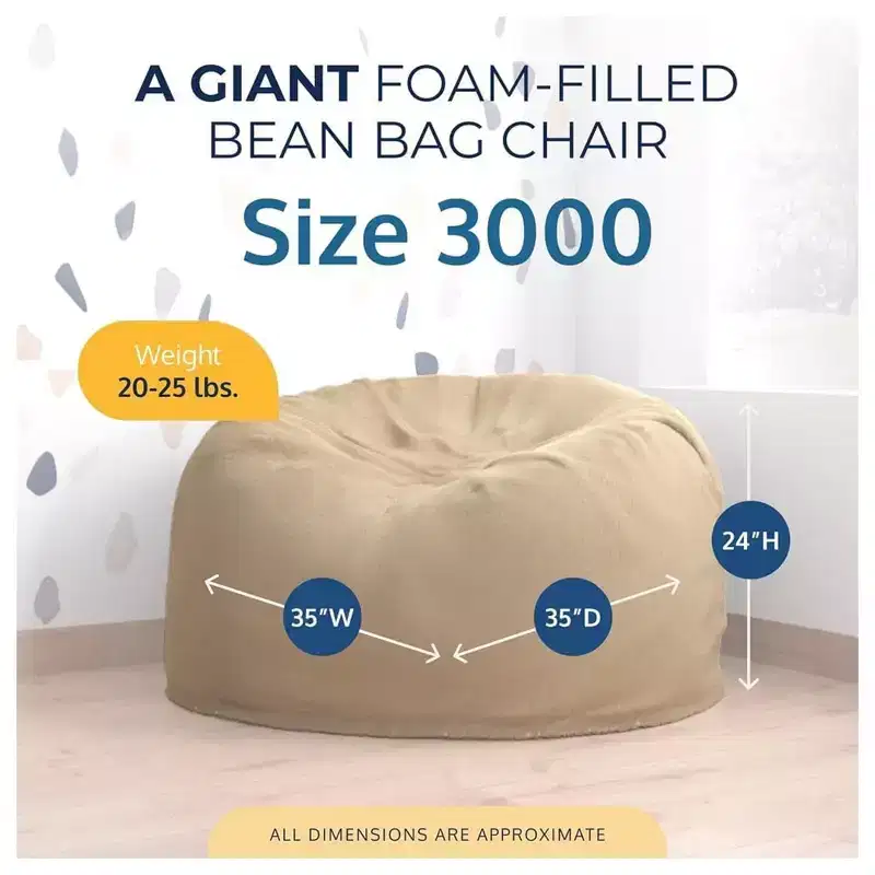 Ultimate Sack 3 ft Bean Bag Chair, Oversized Indoor Comfy Lounger, Camel Fur