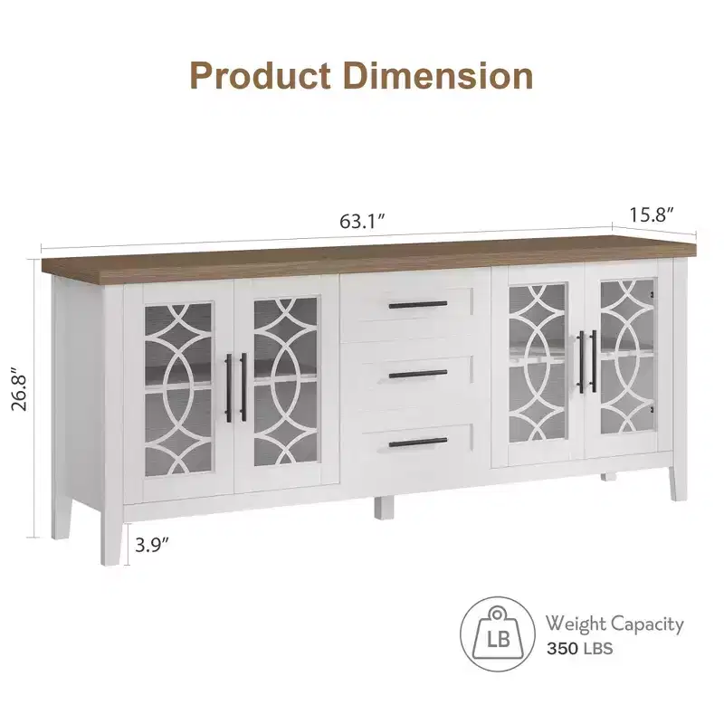 Farmhouse TV Stand for 70 Inch TV, Mid Century Entertainment Center with 3 Drawer & 2 Storage Doors, Wooden Media TV Console Table for Living Room