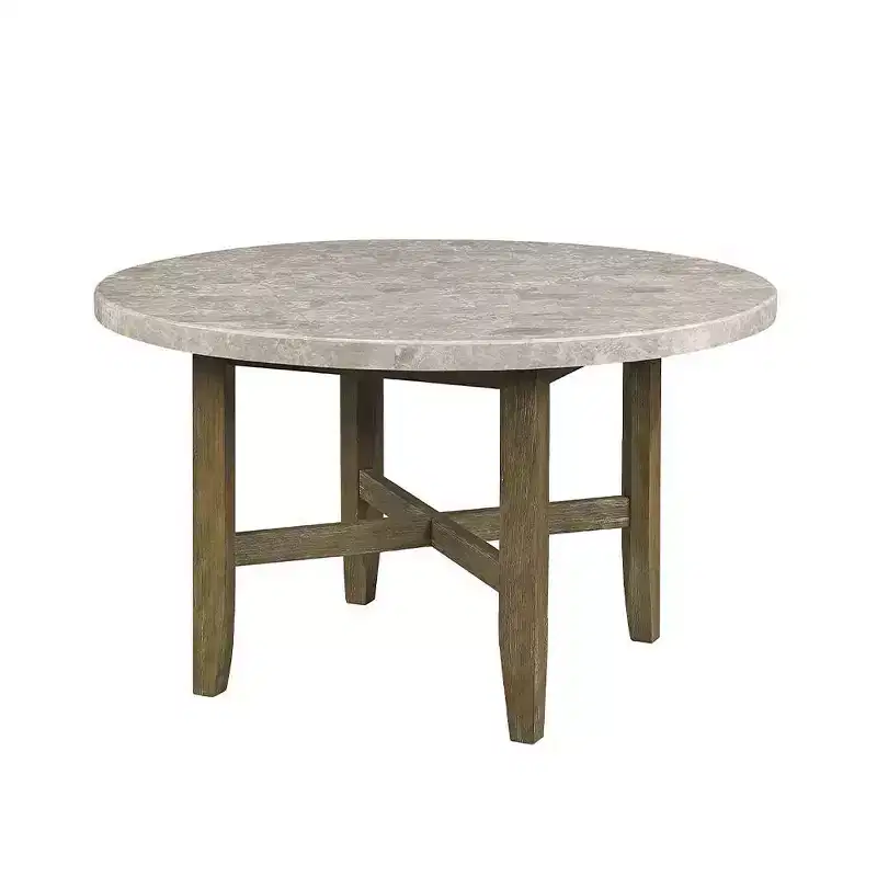 52" Karsen Dining Table Marble Rustic Oak Finish - Acme Furniture