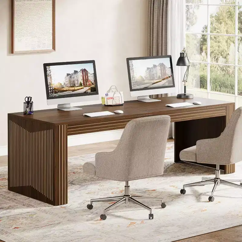 79-Inch Extra Long Desk, Two Person Double Desk for Home Office, Wooden Long Computer Desk Writing Table, Dark Brown