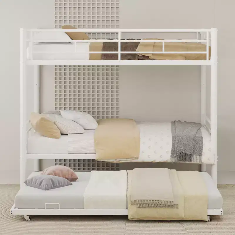 Modern Metal Bunk Bed with Safety Guardrail & Convertible Design