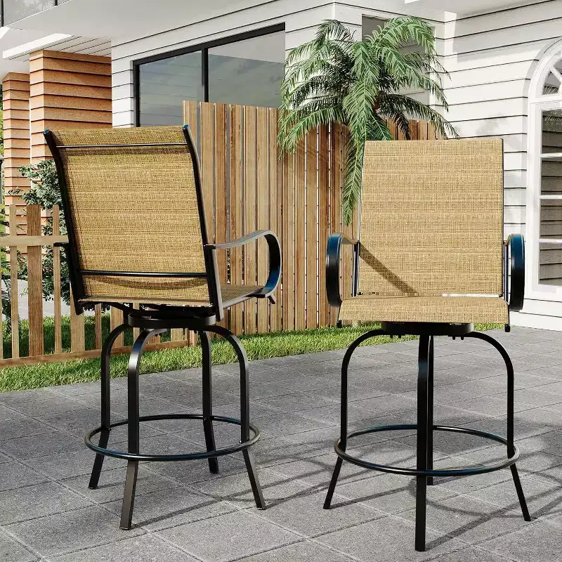 Acekool 2-Pack Outdoor Swivel Bar Stools with High Back & Armrest, All-Weather Textilene Patio Chairs with 360 Rotation for Deck & Patio
