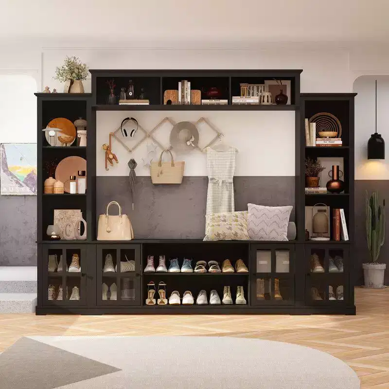 Famapy Entryway Mudroom Cabinet,Farmhouse Hallway Storage Wall Unit,Display Cabinet,Adjustable Shelves,Kitchen Pantry Organizer for Wine&Spices