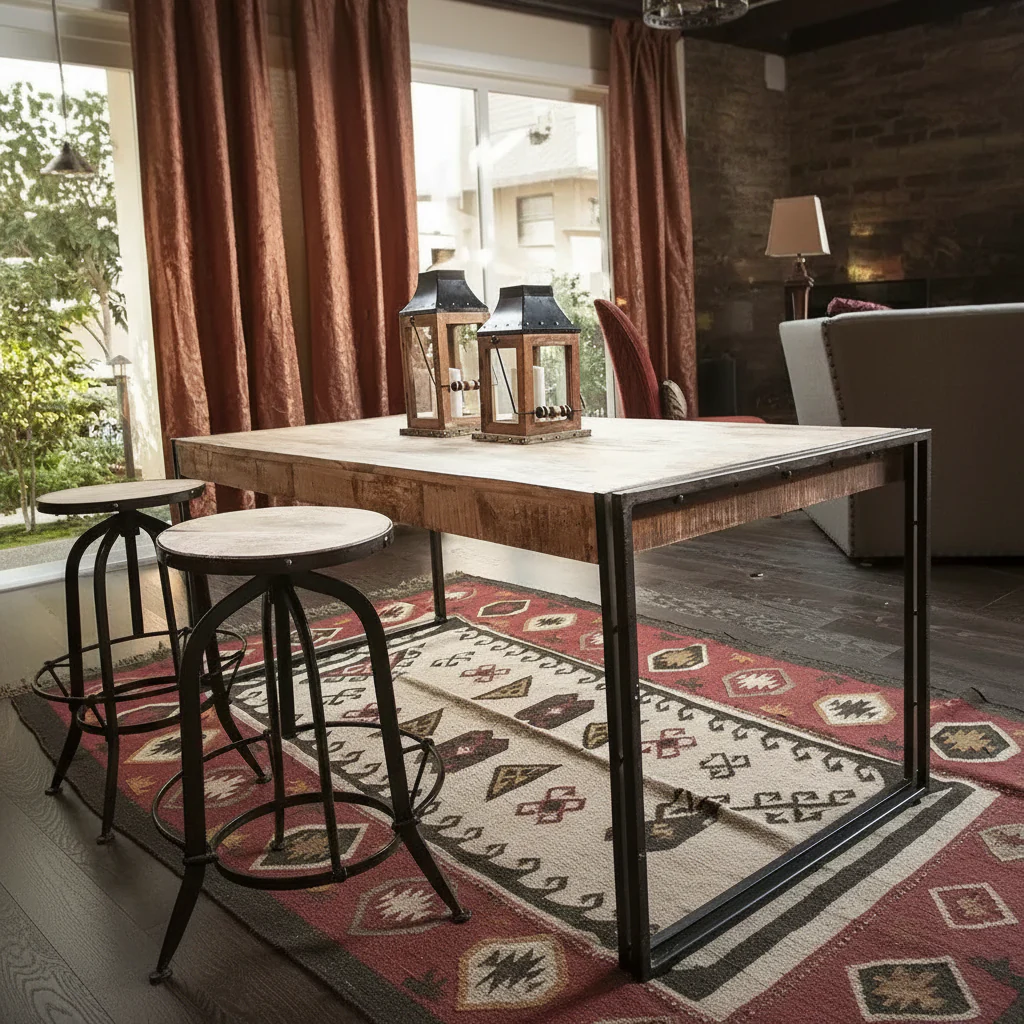 Handmade Reclaimed Mango Wood Dining Table with Iron Legs – India