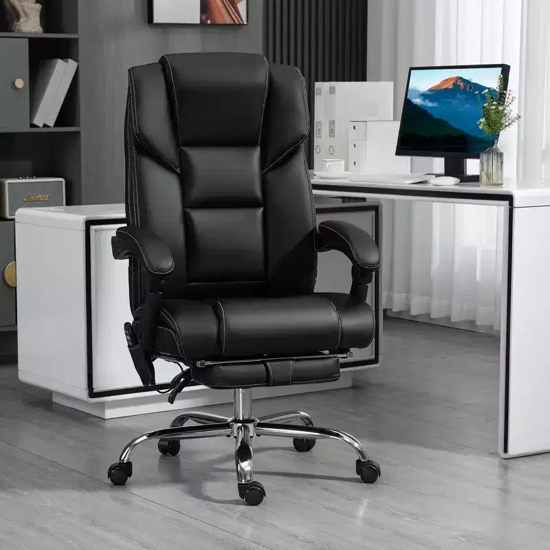 Massage Office Chair with Heat – 6-Point Vibration, PU Leather, Reclining, Footrest