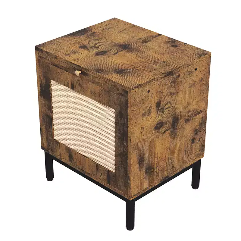 Natural Rattan and Iron End Table with Durable Construction, Stylish Design, Compact Size, Versatile Use, and Easy Assembly