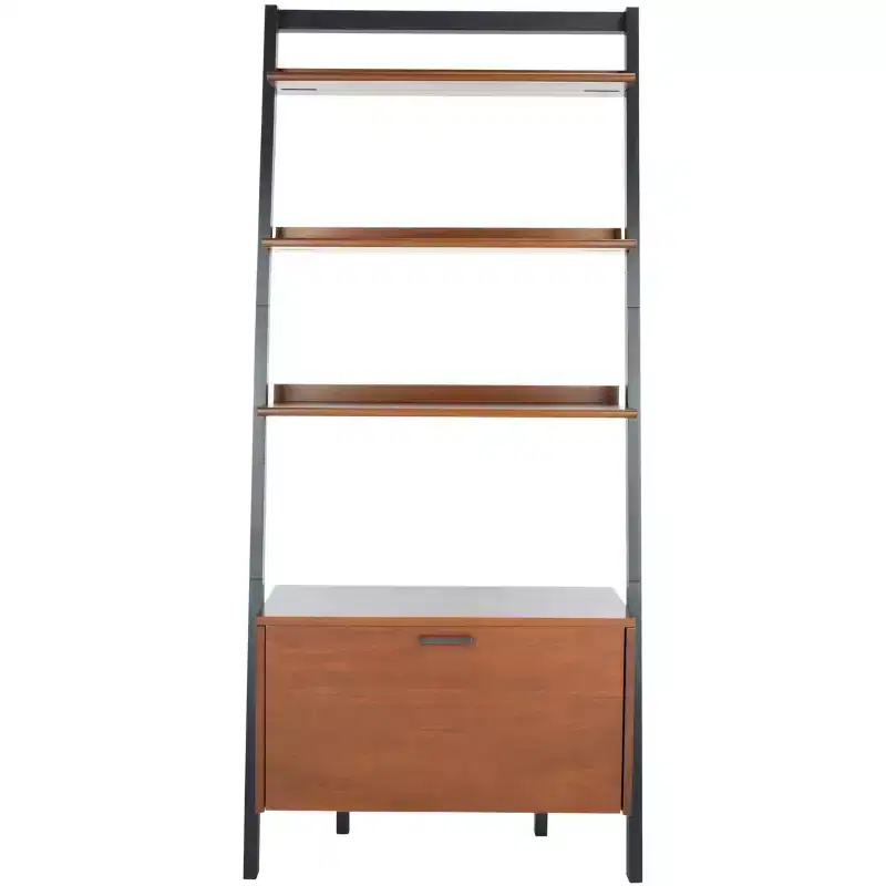 3-Shelf 1-Door Etagere Bookcase, Mahogany/Charcoal