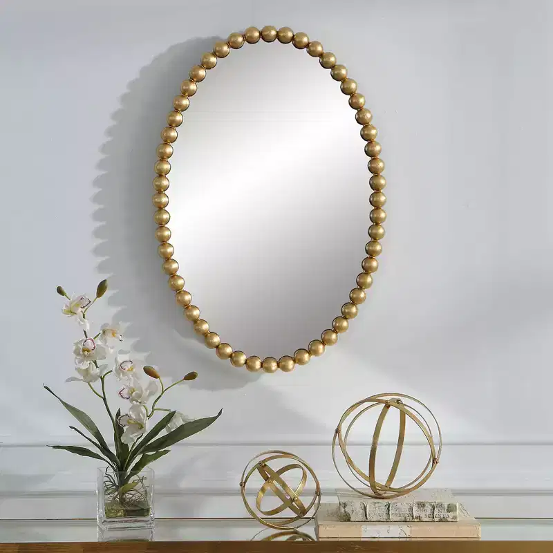 Serna Gold Leaf 20 x 30 Beaded Oval Wall Mirror