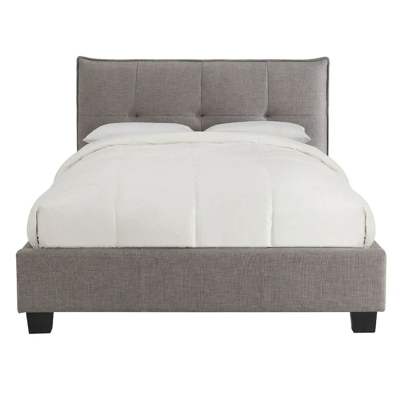 King Bed - Tufted Upholstered Platform Bed with Footboard Storage, Gray