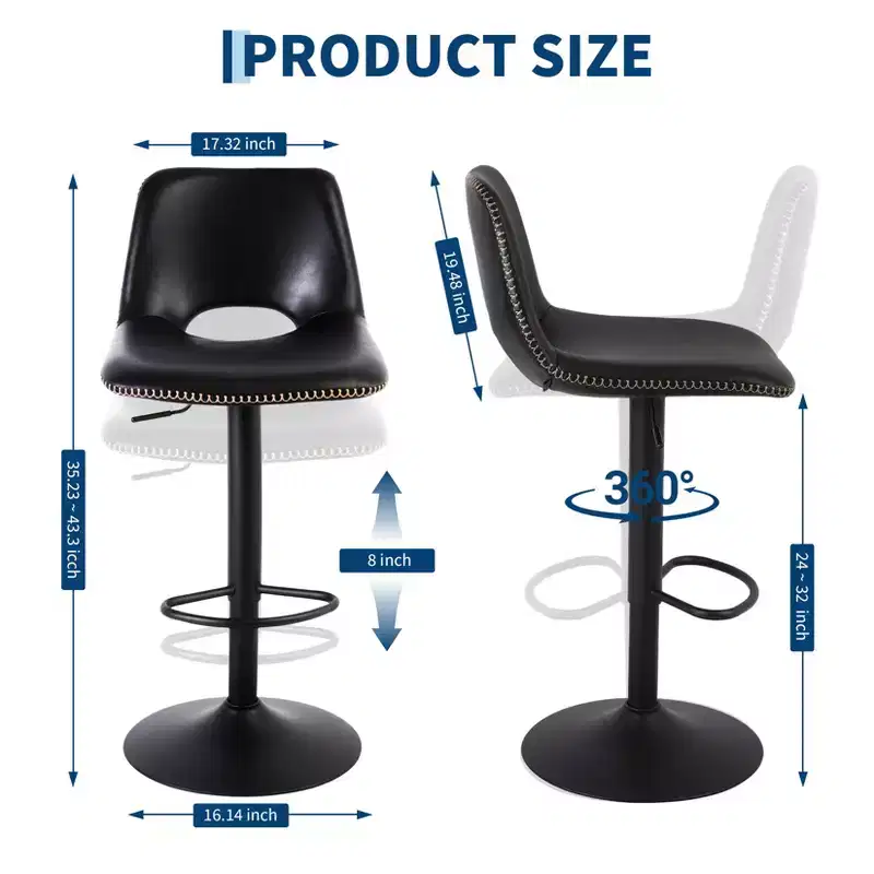 Modern Adjustable Swivel Bar Stools Set of 2, Modern Industrial Counter Height Lounge Chairs, for Dining, Living Room