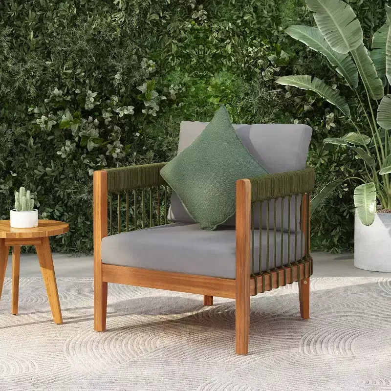 Christopher Knight Home Clifton Patio Rustic Acacia and Rope Upholstered Club Chair with Curved Back