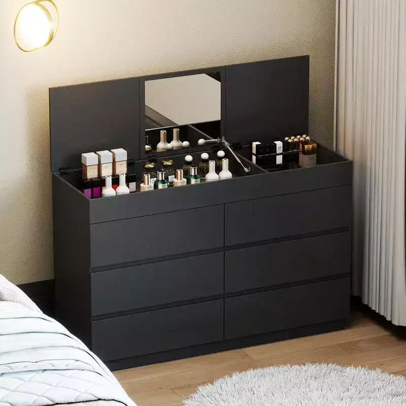 Karl Home Black Embossed 6 Drawer Dresser with Mirror P2 12MM Particleboard with Melamine 47.22In. W
