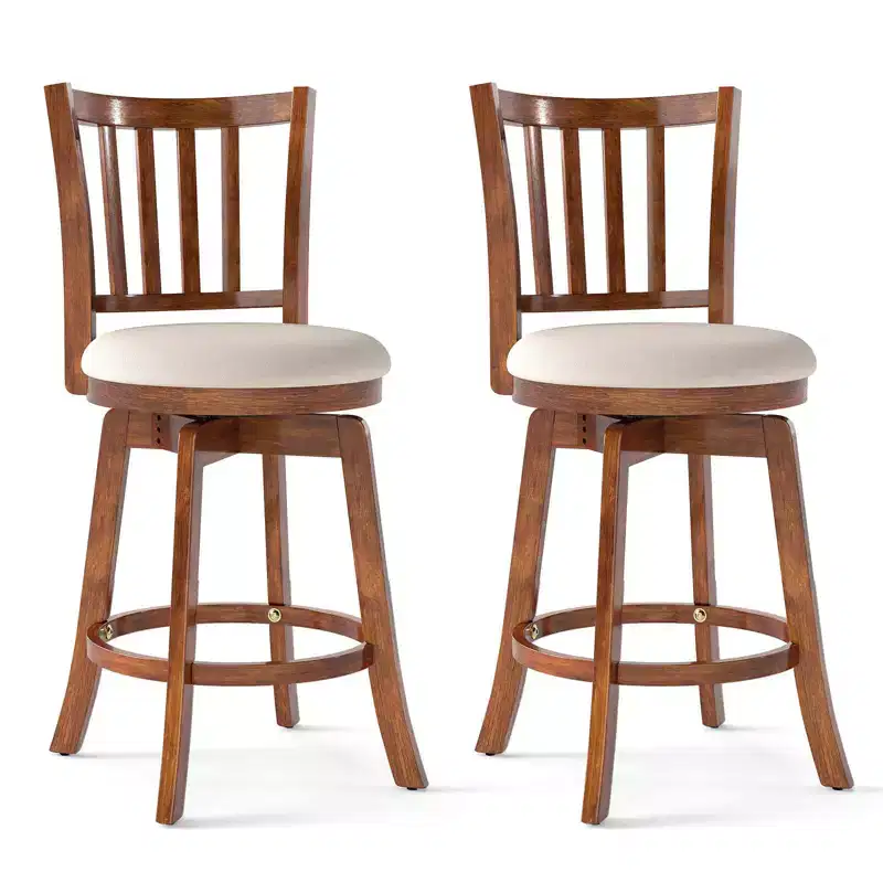 Costway 25'' Swivel Counter Barstools Set of 2 w/Backrest & Upholstered Seat Footrest