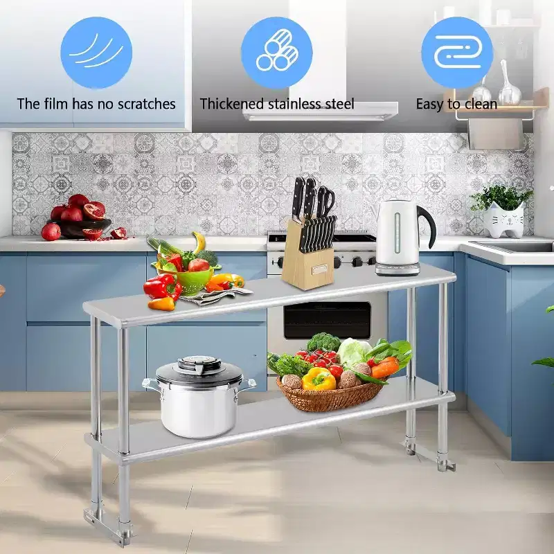 Acekool 60 NSF Stainless Steel Worktable - Commercial Prep Table with Casters & Backsplash for Kitchens