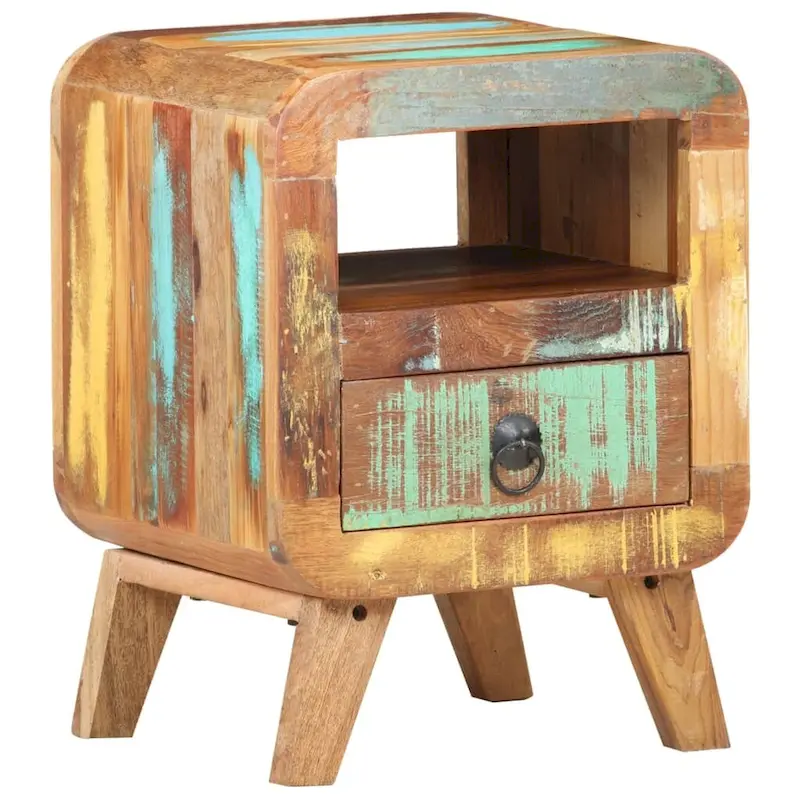 Cabinet Nightstand Side End Table with Solid Wood Legs for Bedroom - 11.8 x 11.8 x 16.1