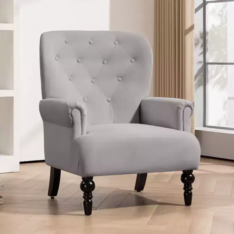 31 Inch Wide Velvet Wingback Chair with Solid Wood Legs