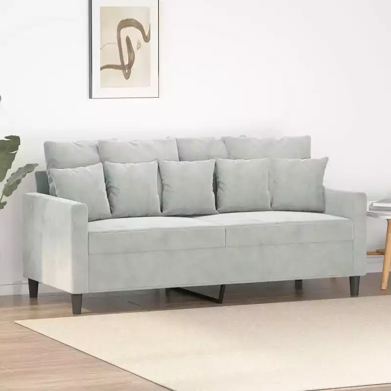 2-seater Sofa Light Grey Velvet (100% polyester), metal, textilene
