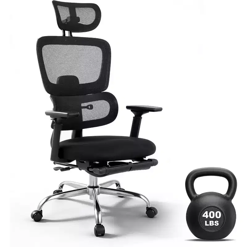 GustoWave High Back Mesh Office Chair, Adjustable Lumbar Support, 4D Flip-Up Arms, 3D Headrest, 300lbs Capacity, Swivel Desk Chair with PU Wheels