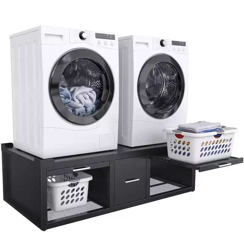 Washer and Dryer Pedestals, Universal Washer and Dryer Stand with Pull-Out Shelf, Black
