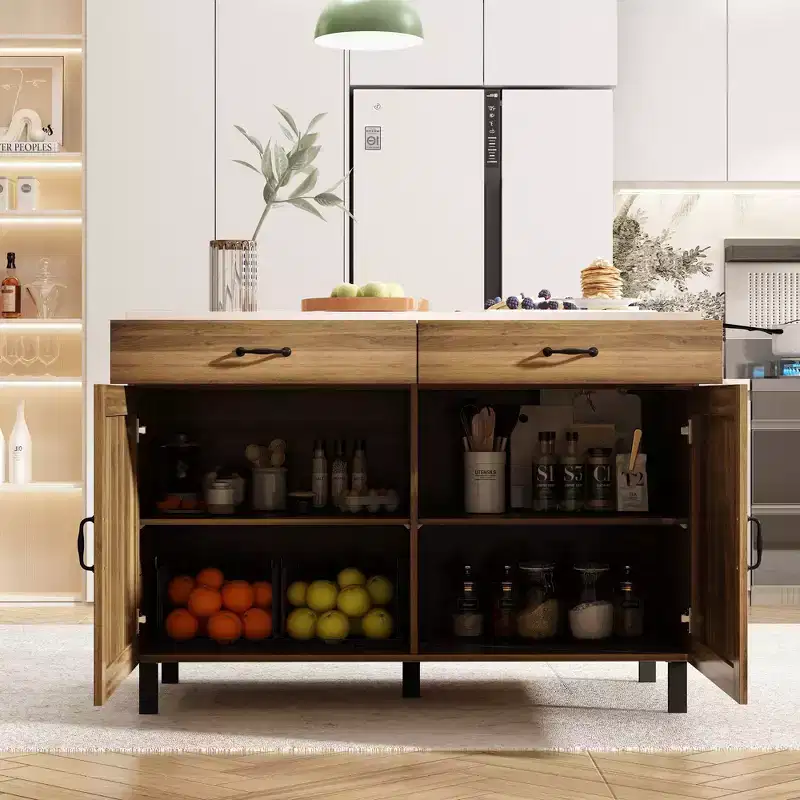 Famapy Brown 2-Doors Kithchen Island With 2 Drawers