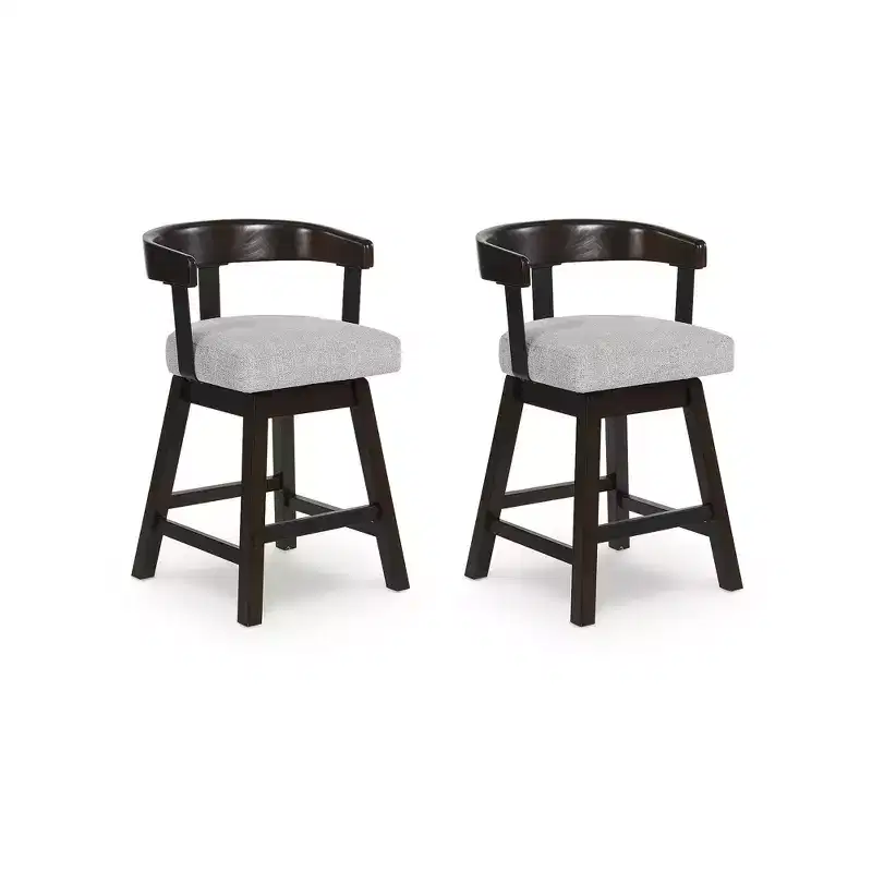 Signature Design by Ashley Haddigan Counter Height Upholstered Swivel Barstools, Set of 2, Grey Seat with Dark Brown Frame