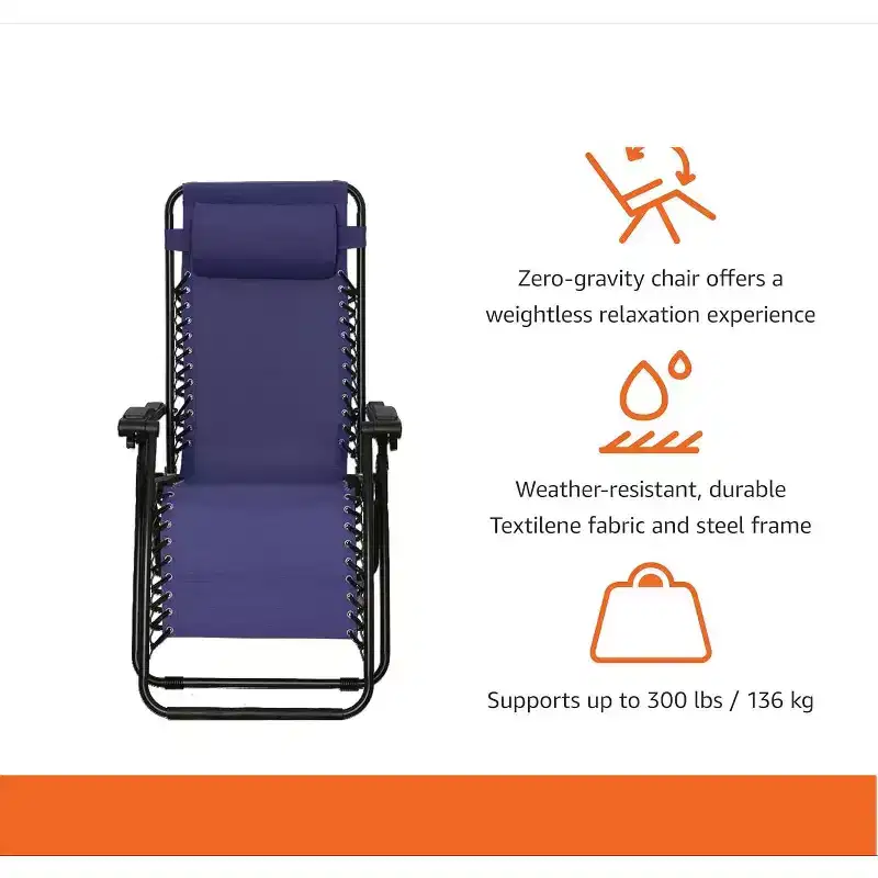 Summit Adventure Adjustable Zero Gravity Chair  Patio Lounge Recliner with Pillow, Blue