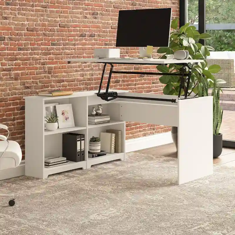 Bush Furniture Cabot 52W Standing Corner Desk with Shelves