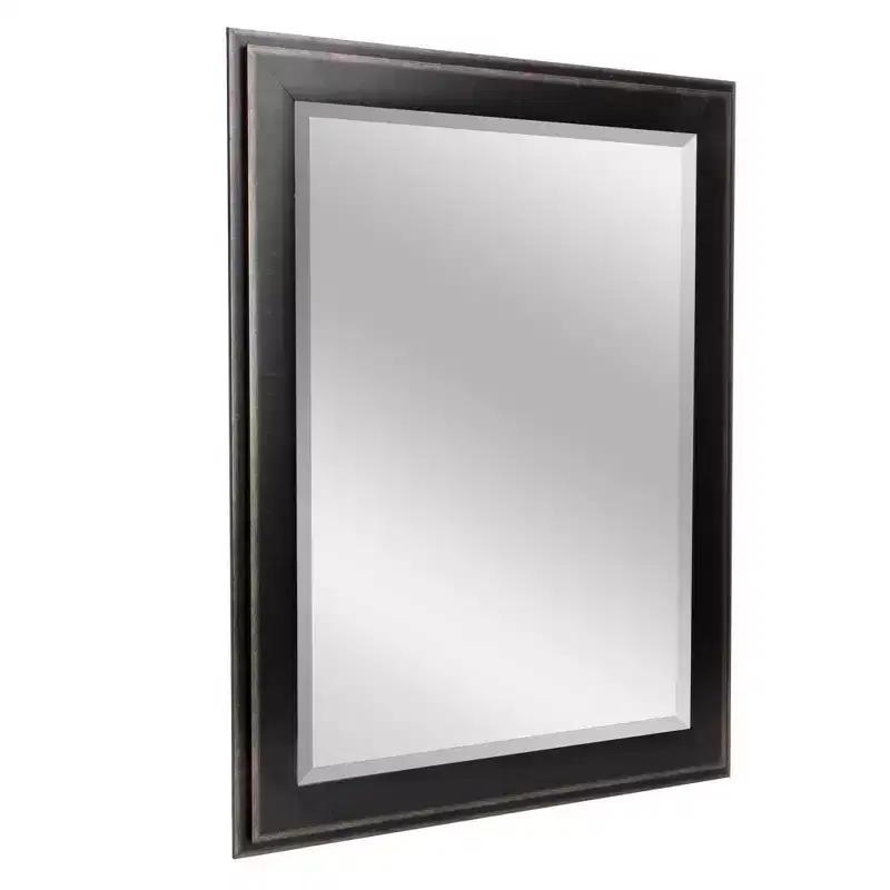 31.5" x 43.5" Two-Toned Frame Mirror Black - Head West: Beveled Glass, Antique Texture, No Assembly Required