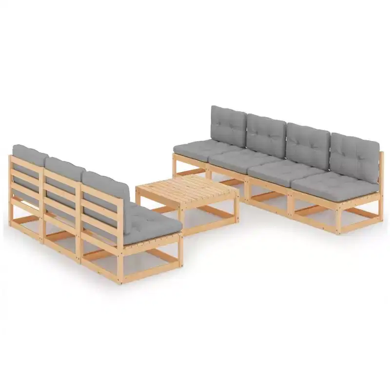 vidaXL Patio Furniture Set 8 Piece Outdoor Sectional Sofa Solid Wood Pine - Natural With Cushions