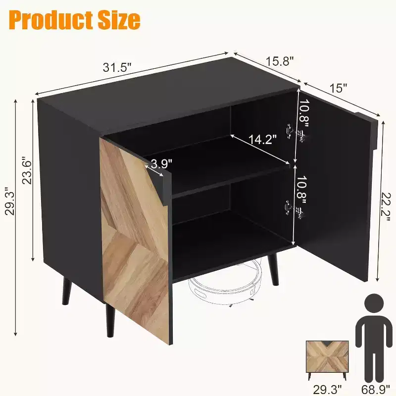 Buffet Cabinet with Storage,Storage Cabinet with Decor Doors and Shelves,Sideboard Buffet for Hallway, Entryway, Living Room, or Kitchen