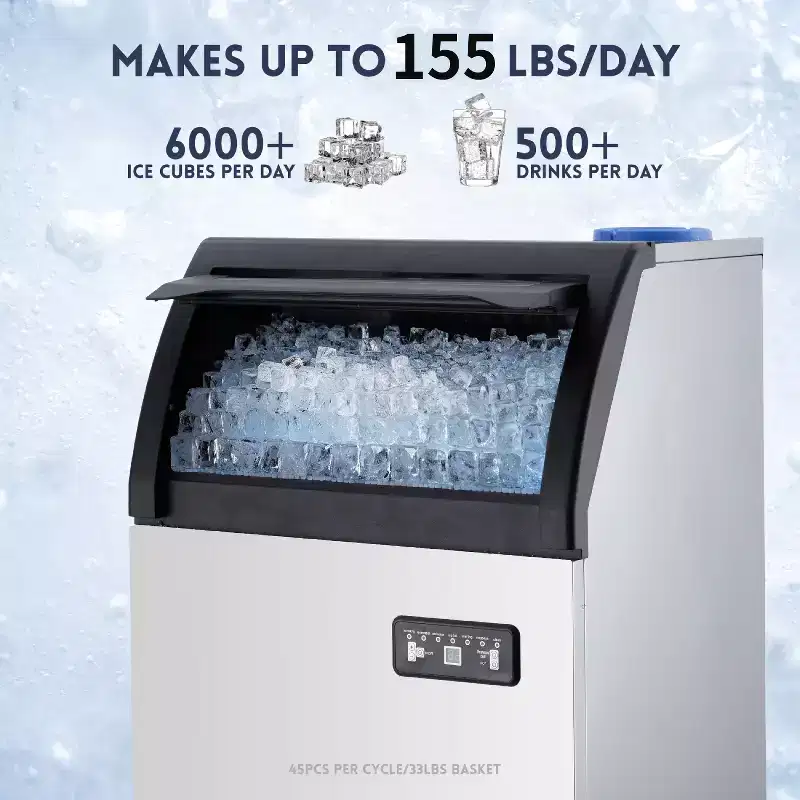 Garvee 155lbs/24H Stainless Steel Under Counter ice Machine with Large Storage, Silver