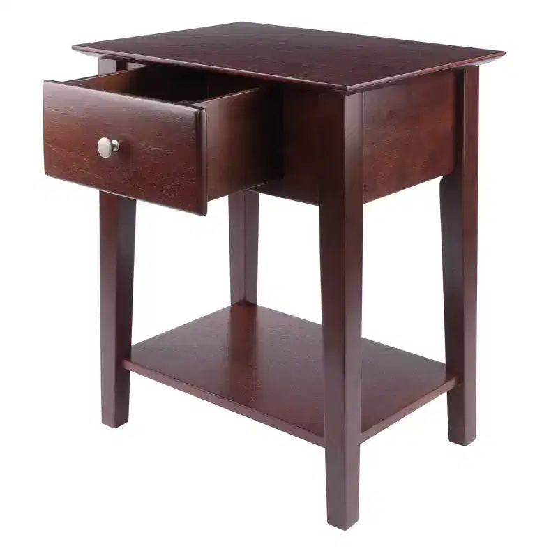 Walnut Brown Single-Drawer Nightstand with Open Shelf