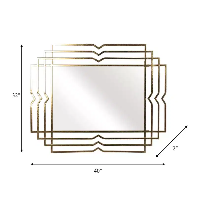 Mirror Metal Glass Iron Geometric Layered Frame 40 Gold Finish Wall Decor for Home Office Bedroom Living Room