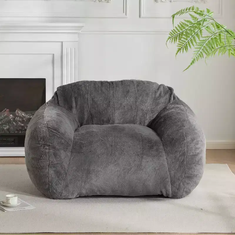 Sezze Indoor Bean Bag Chair, Gray Faux Fur