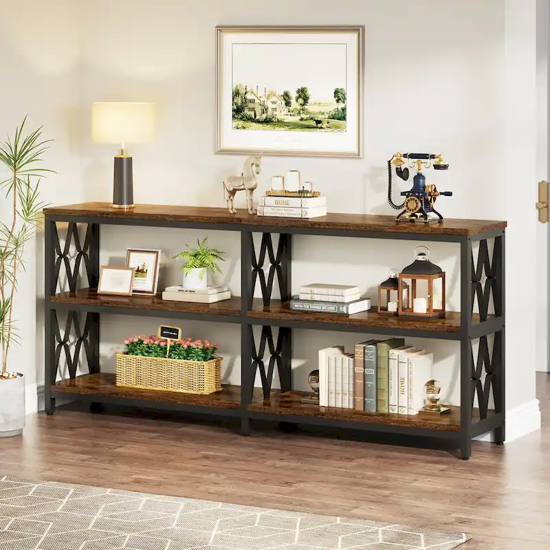 3-Tier Console Table , 70.9-in Industrial Sofa Table, Long Foyer Table Entryway Table