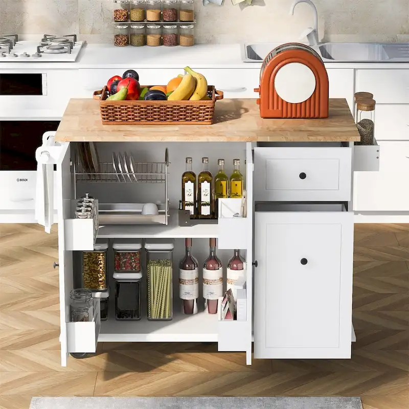 Merax 53.9 Width Rolling Kitchen Cart on Wheels with Drop Leaf