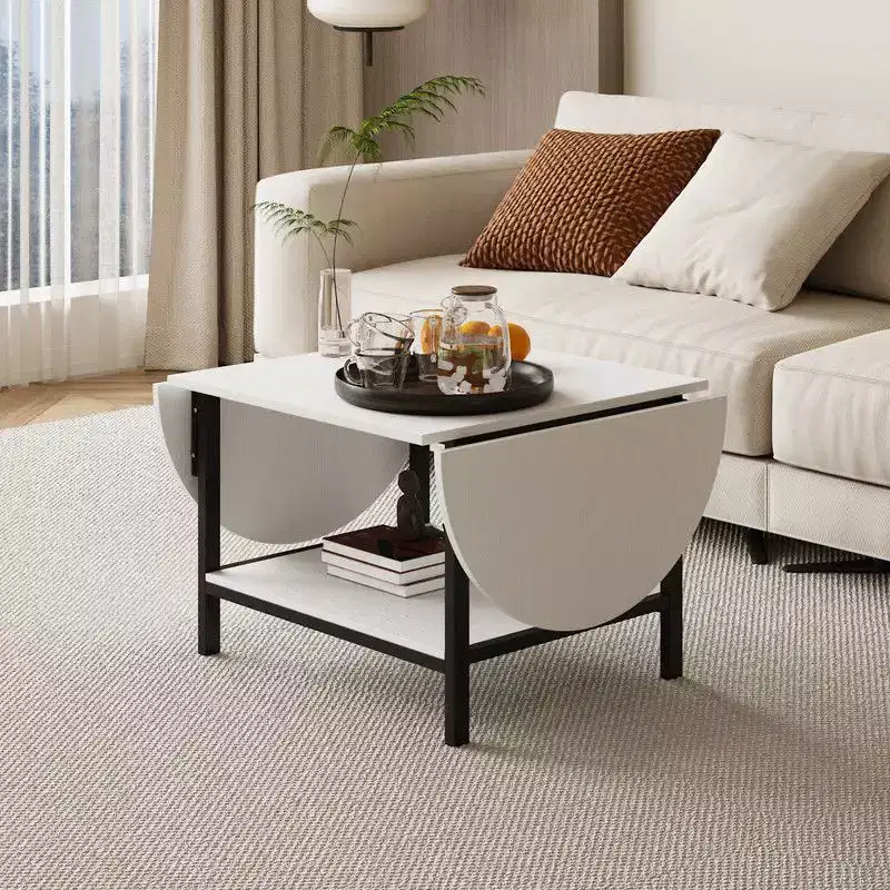 Convertible Coffee Table, Extendable Square to Oval with Storage Shelf