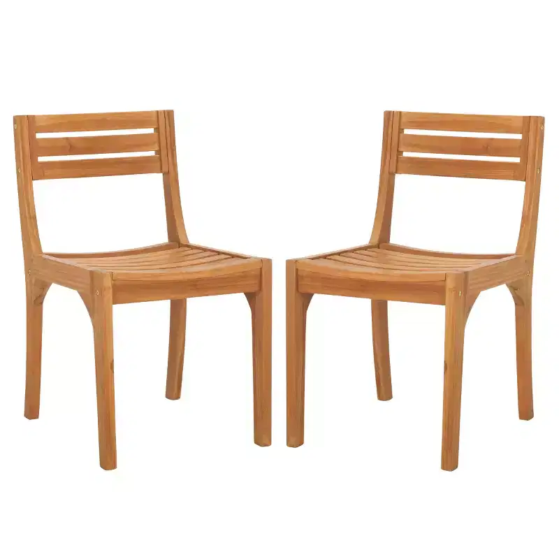Anna Solid Teak Chair Indoor/Outdoor (Set of 2) - PAT6502 - Natural - Safavieh