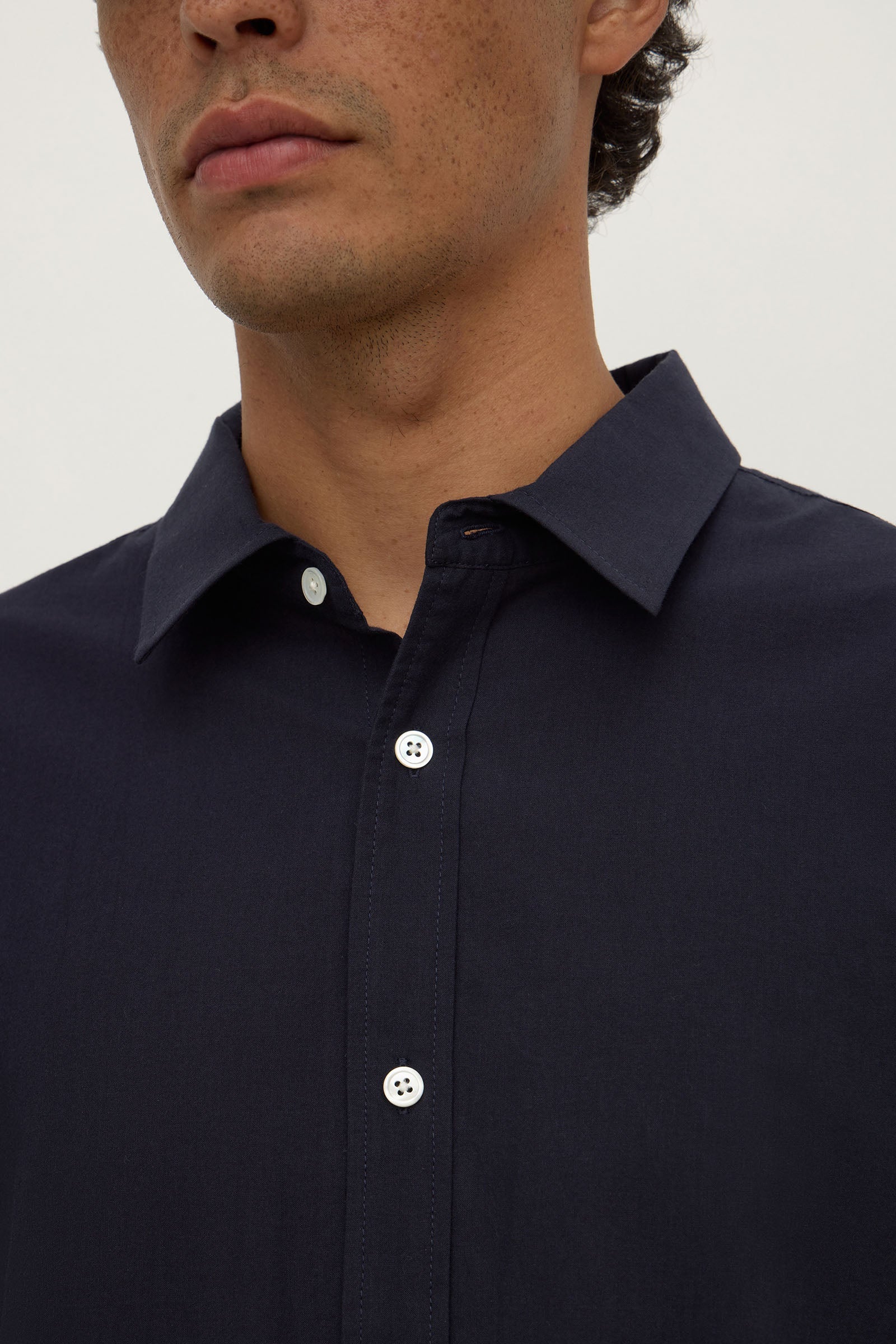True Navy Cotton Voile Long Sleeve Shirt