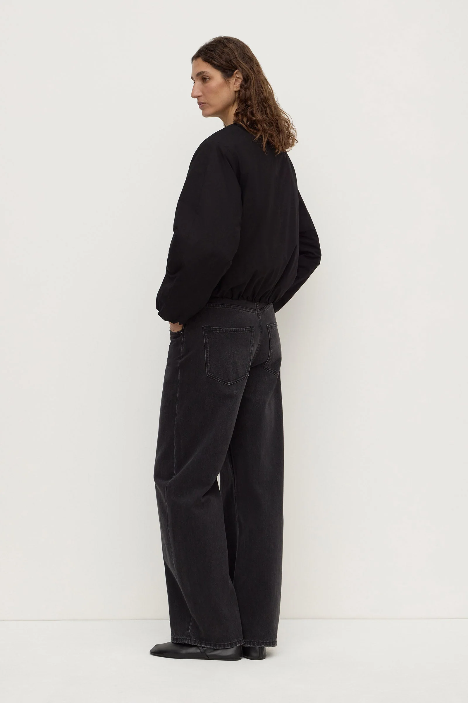 Black Padded Cotton Bomber Jacket