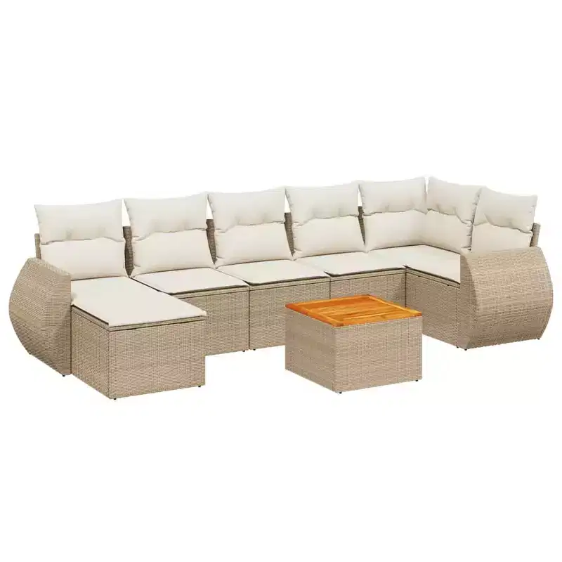 vidaXL 8 Piece Patio Sofa Set with Cushions Poly Rattan, Modular Outdoor Sectional, Table Included