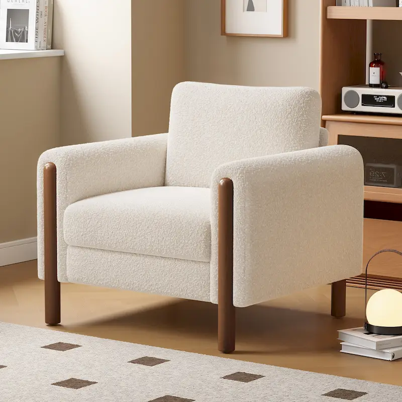 White Teddy Velvet Accent Chair, Single Seat