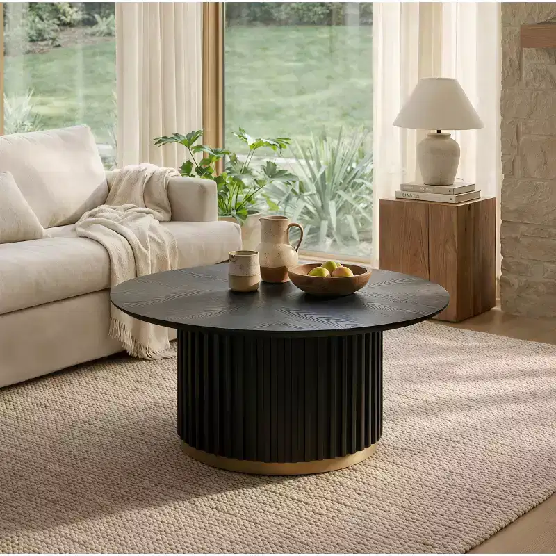 Christopher Knight Home Mustafa Modern Wood and Iron Round Coffee Table with Fluted Pedestal Base
