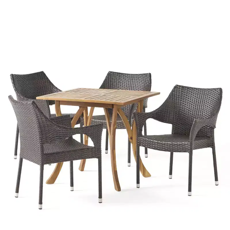 Christopher Knight Home Carroll Outdoor Acacia Wood and Wicker 5 Piece Dining Set