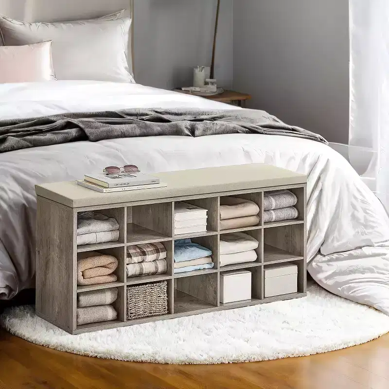 Shoe Rack Bench with Cushion 15 Compartments Storage Bench Shoe Bench for Entryway, 11.8 x 41.3 x 18.9 Inches