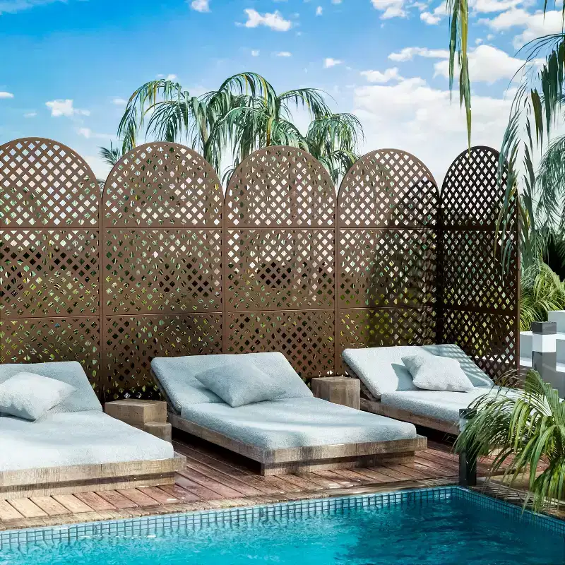 MAYEERTY Room Divider Screen Laurence Diamond Brown Arch Galvanized Sheet 72x35x16in 3-Piece Set